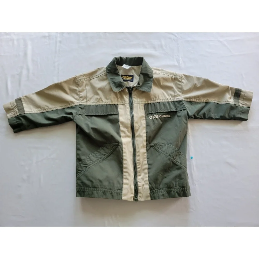Vintage Oshkosh Green Tan Windbreaker‎ Jacket 2T